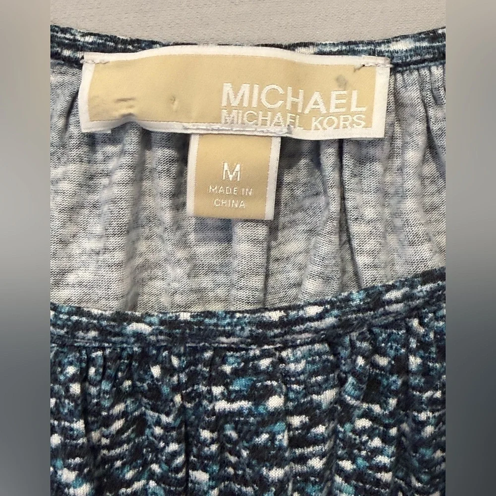 Michael Michael Kors Shirt Womens Medium Black Blue Print Scoop Neck Top Blouse